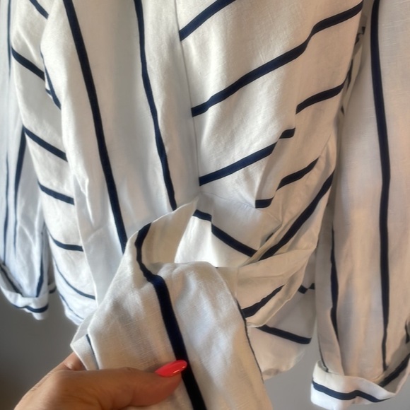 Zara Basic cotton linen nautical stripe faux wrap oversized top / blouse size Sm - Picture 6 of 12